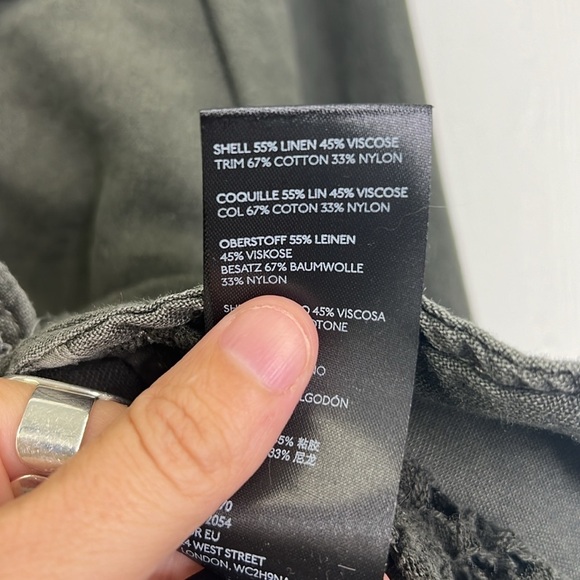 Free People - Emilia Linen Blend Military Olive Color Lace Trim Army Jacket XS - Picture 13 of 14